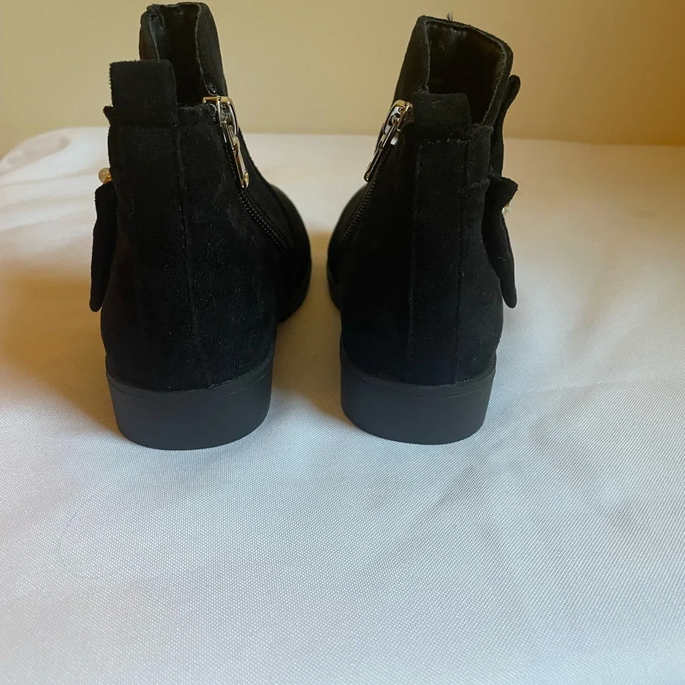 Pandaninjia Clara Black Suede Kids Zip Boots with‎ Bow Detail, NWOT, Size 11